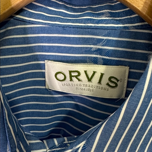 Orvis Men's Blue and White Striped Shirt (See Measurements) - Picture 2 of 9